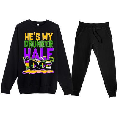 Mardi Gras He's My Drunker Half Premium Crewneck Sweatsuit Set