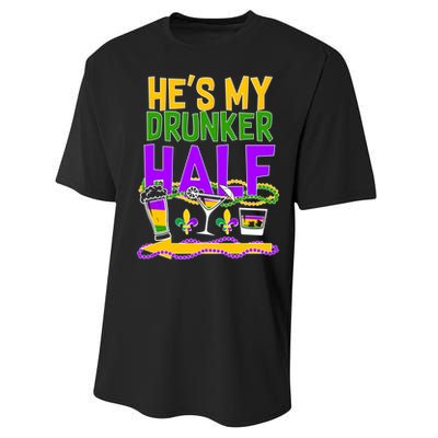 Mardi Gras He's My Drunker Half Performance Sprint T-Shirt