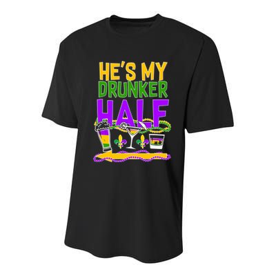 Mardi Gras He's My Drunker Half Youth Performance Sprint T-Shirt