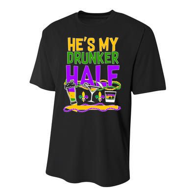 Mardi Gras He's My Drunker Half Youth Performance Sprint T-Shirt