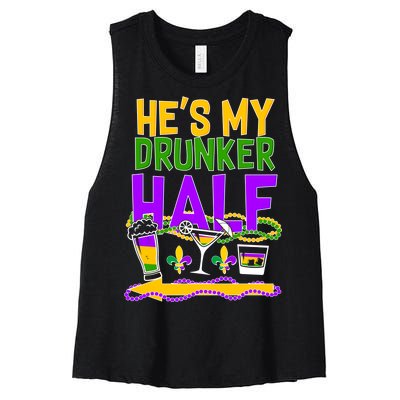 Mardi Gras He's My Drunker Half Women's Racerback Cropped Tank