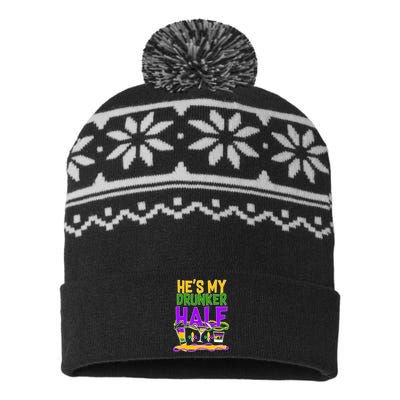 Mardi Gras He's My Drunker Half USA-Made Snowflake Beanie