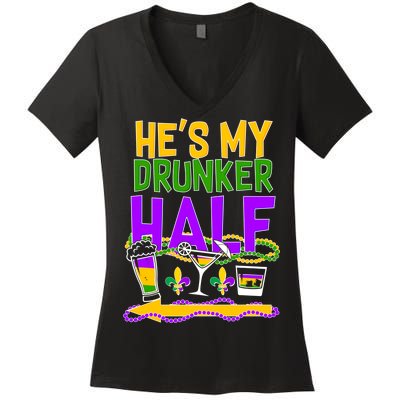 Mardi Gras He's My Drunker Half Women's V-Neck T-Shirt