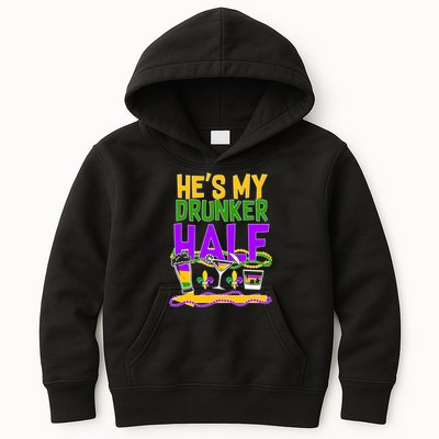 Mardi Gras He's My Drunker Half Kids Hoodie