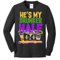 Mardi Gras He's My Drunker Half Kids Long Sleeve Shirt