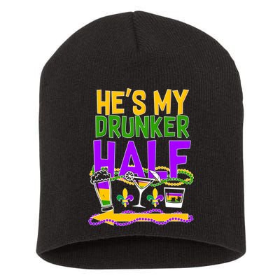 Mardi Gras He's My Drunker Half Short Acrylic Beanie