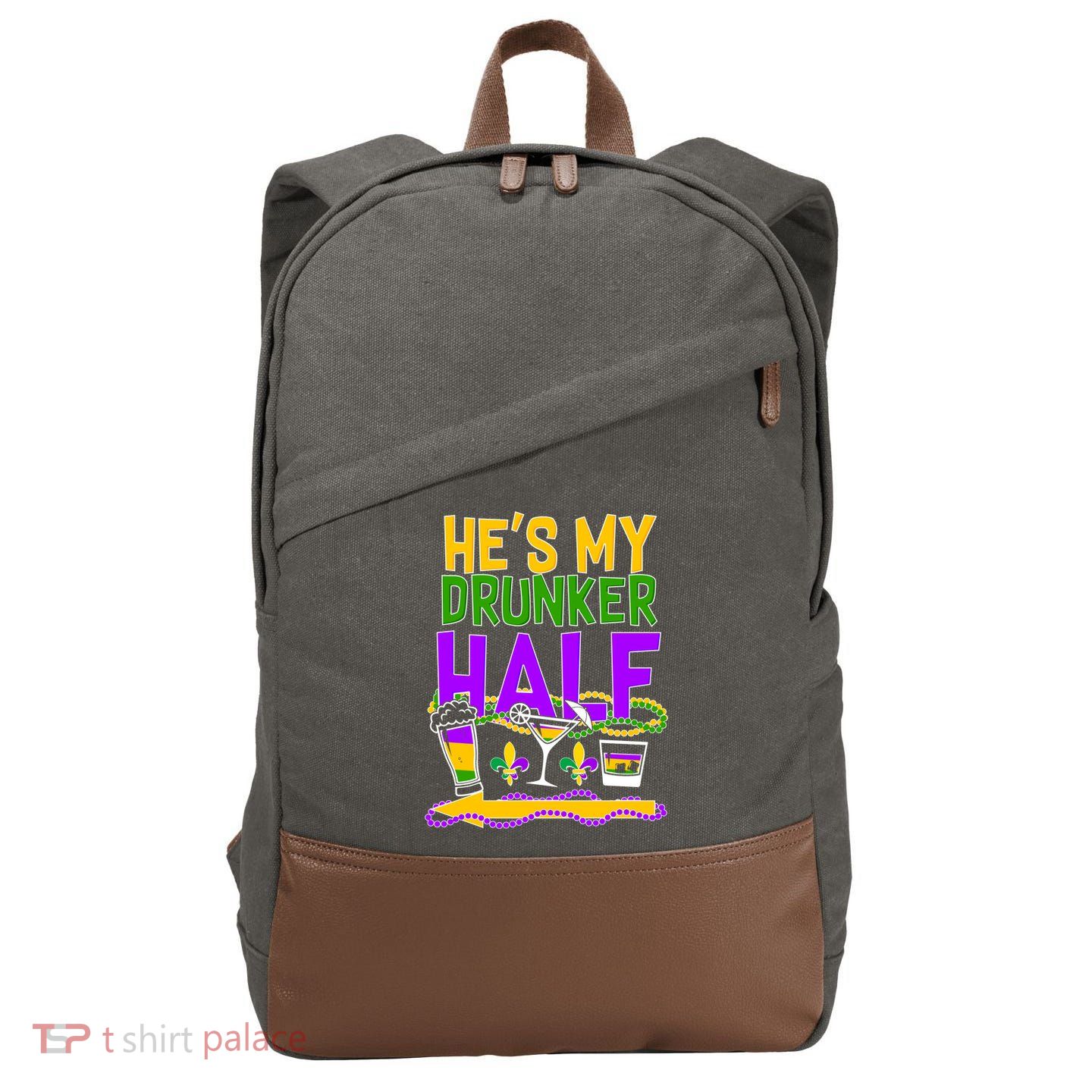 Mardi Gras He's My Drunker Half Cotton Canvas Backpack