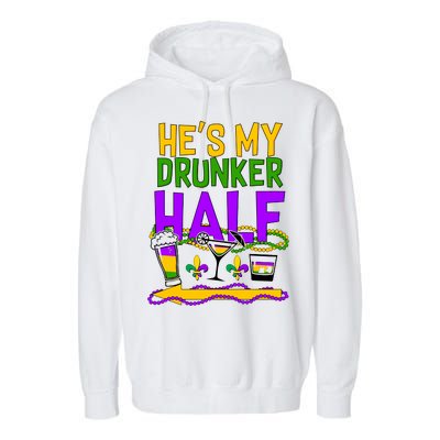 Mardi Gras He's My Drunker Half Garment-Dyed Fleece Hoodie