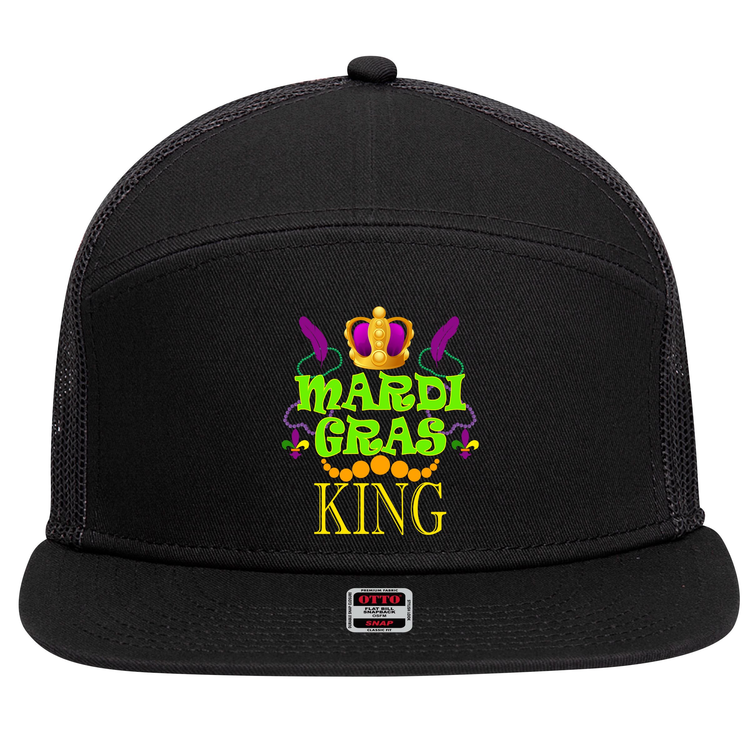 Mardi Gras King 7 Panel Mesh Trucker Snapback Hat