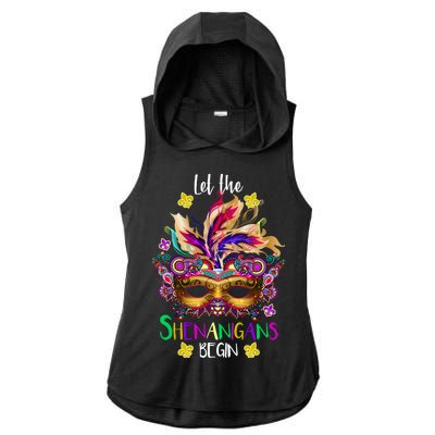 Mardi Gras Let The Shenanigans Begin Ladies PosiCharge Tri-Blend Wicking Draft Hoodie Tank