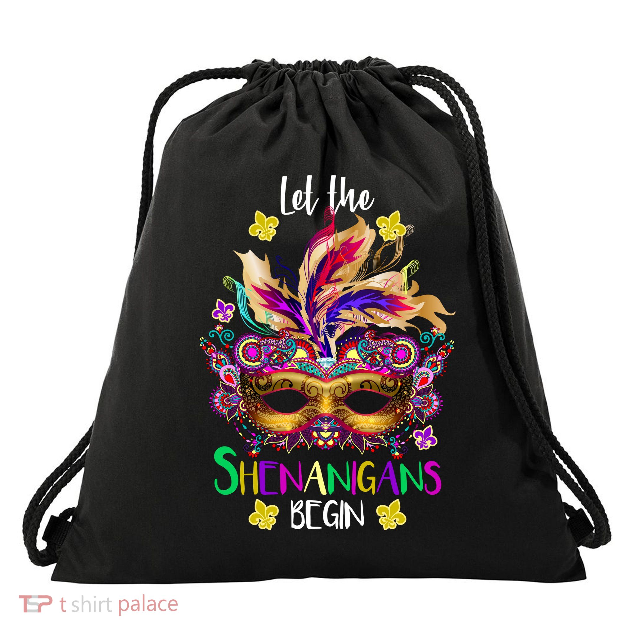 Mardi Gras Let The Shenanigans Begin Drawstring Bag
