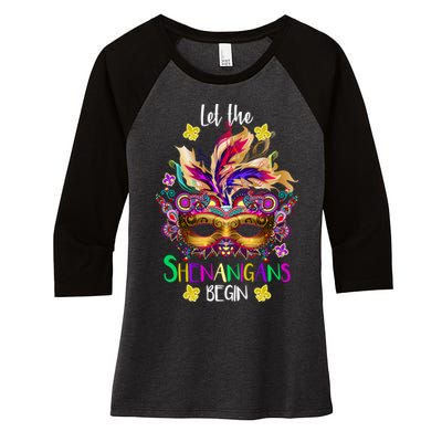 Mardi Gras Let The Shenanigans Begin Women's Tri-Blend 3/4-Sleeve Raglan Shirt