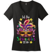 Mardi Gras Let The Shenanigans Begin Women's V-Neck T-Shirt