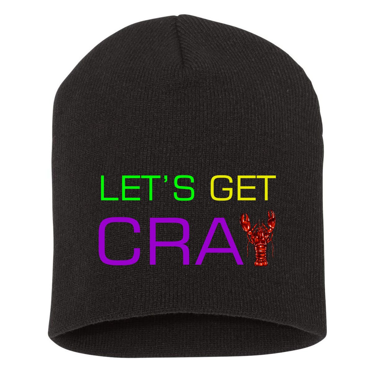 Mardi Gras Let's Get Cray Short Acrylic Beanie