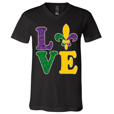 Mardi Gras Love Spade  V-Neck T-Shirt