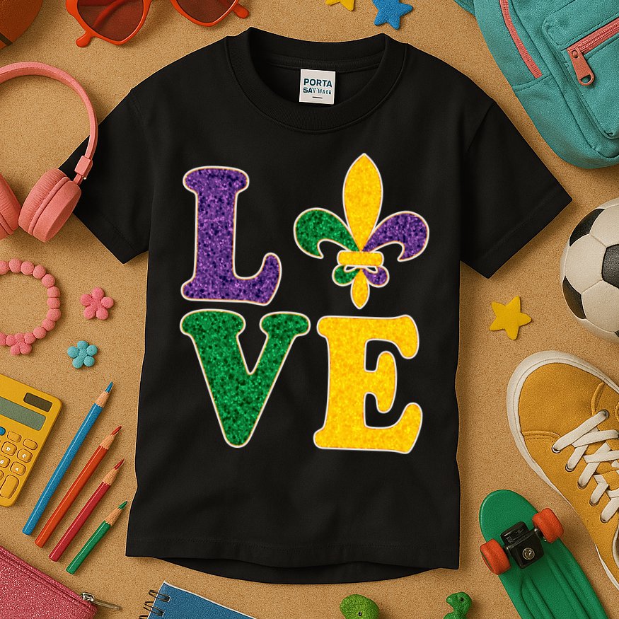 Mardi Gras Love Spade  Kids T-Shirt