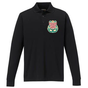 Mardi Gras Mask Performance Long Sleeve Polo