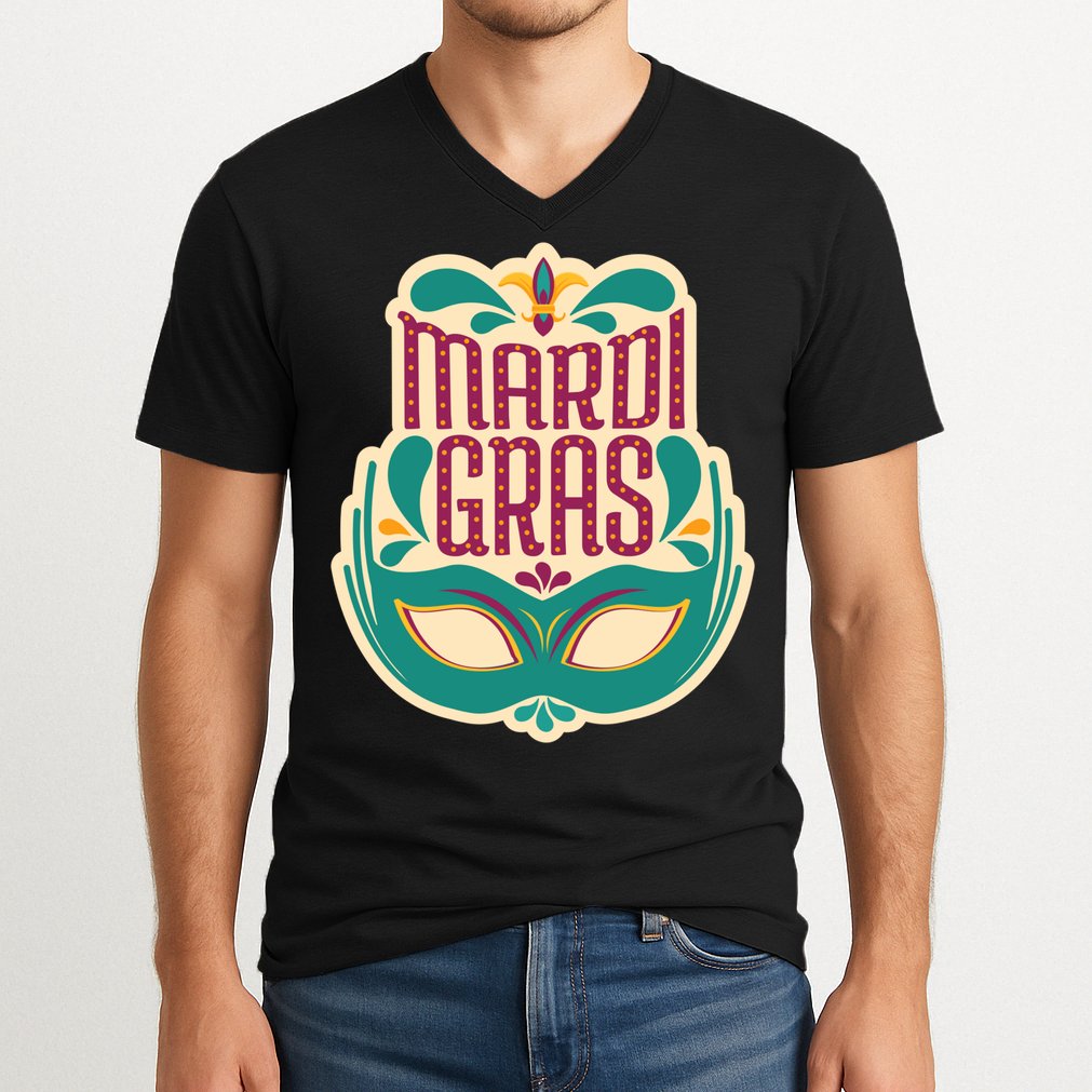 Mardi Gras Mask V-Neck T-Shirt