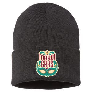 Mardi Gras Mask Sustainable Knit Beanie