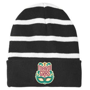 Mardi Gras Mask Striped Beanie with Solid Band