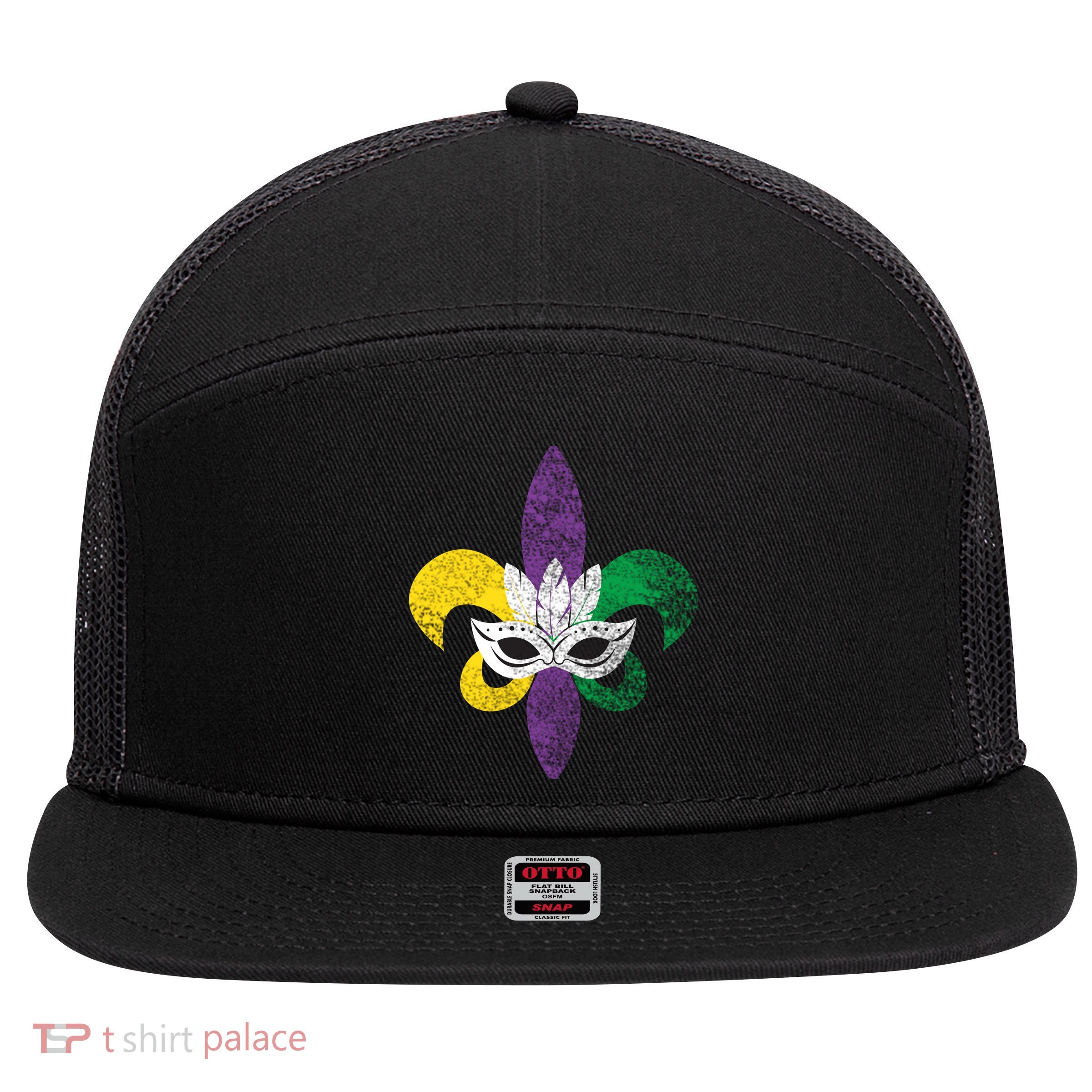 Mardi Gras Mask Spade 7 Panel Mesh Trucker Snapback Hat
