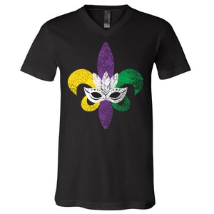 Mardi Gras Mask Spade V-Neck T-Shirt