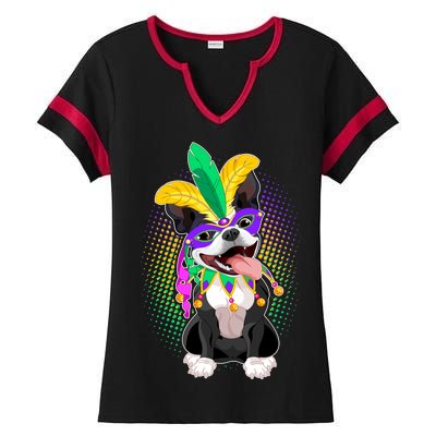 Mardi Gras Party Dog Ladies Halftime Notch Neck Tee