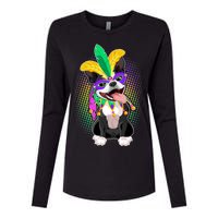 Mardi Gras Party Dog Womens Cotton Relaxed Long Sleeve T-Shirt