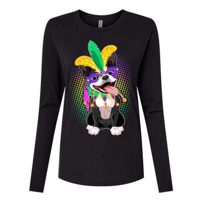 Mardi Gras Party Dog Womens Cotton Relaxed Long Sleeve T-Shirt