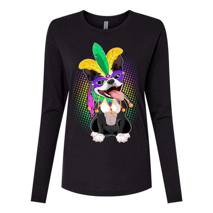 Mardi Gras Party Dog Womens Cotton Relaxed Long Sleeve T-Shirt