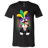 Mardi Gras Party Dog V-Neck T-Shirt