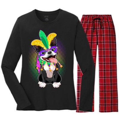 Mardi Gras Party Dog Women's Long Sleeve Flannel Pajama Set 