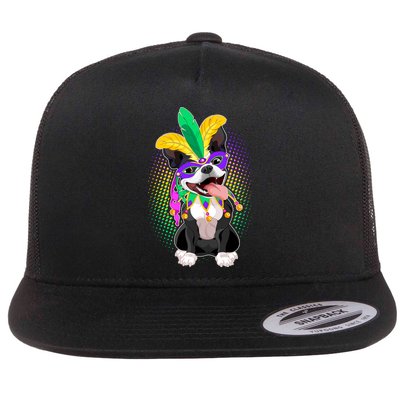 Mardi Gras Party Dog Flat Bill Trucker Hat