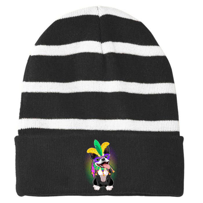 Mardi Gras Party Dog Striped Beanie with Solid Band