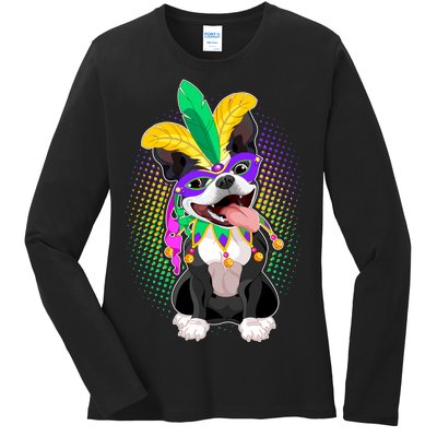 Mardi Gras Party Dog Ladies Long Sleeve Shirt