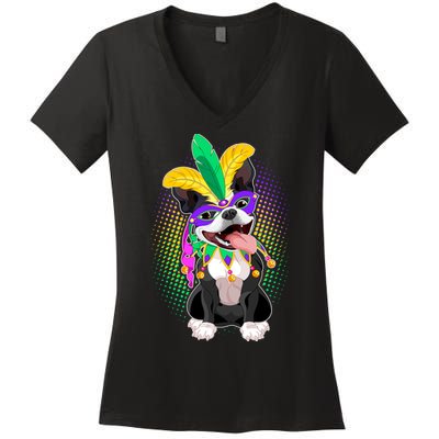 Mardi Gras Party Dog Women's V-Neck T-Shirt
