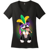 Mardi Gras Party Dog Women's V-Neck T-Shirt