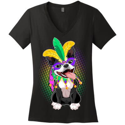 Mardi Gras Party Dog Women's V-Neck T-Shirt