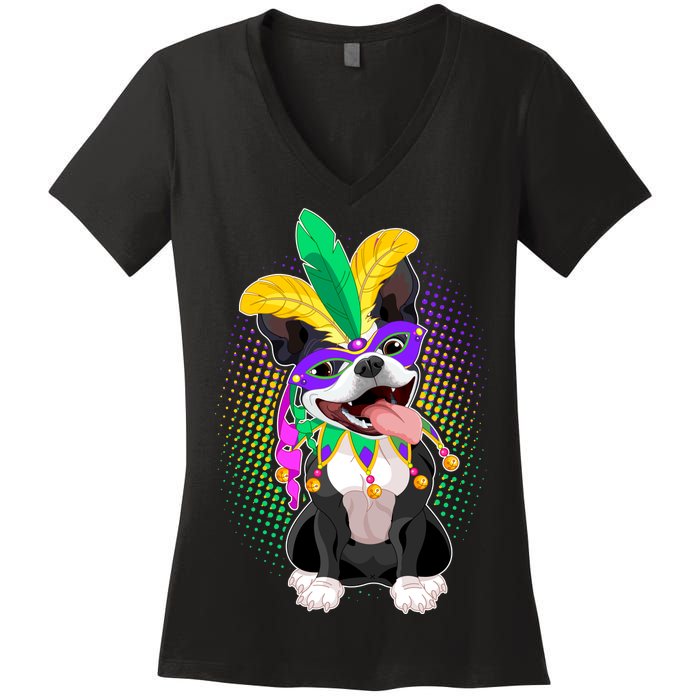 Mardi Gras Party Dog Women's V-Neck T-Shirt