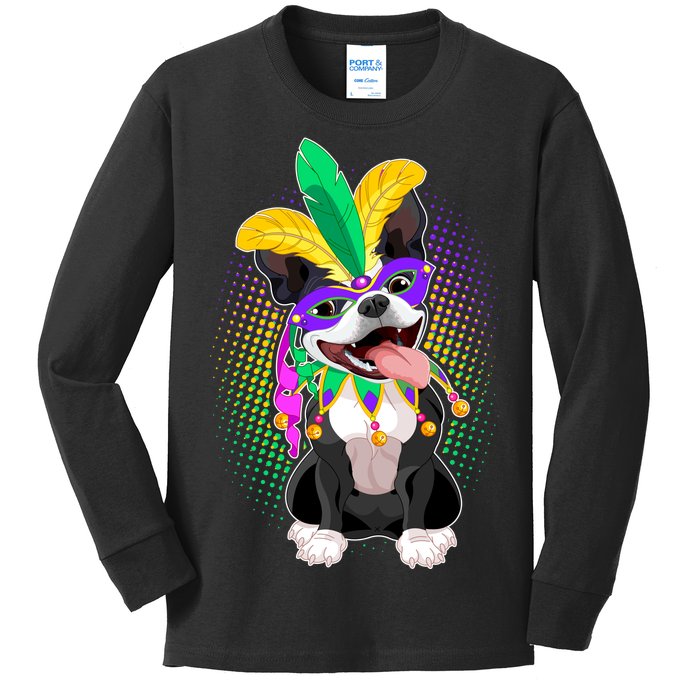 Mardi Gras Party Dog Kids Long Sleeve Shirt