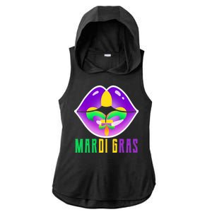 Mardi Gras Party Lips Ladies PosiCharge Tri-Blend Wicking Draft Hoodie Tank