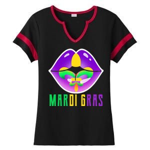 Mardi Gras Party Lips Ladies Halftime Notch Neck Tee