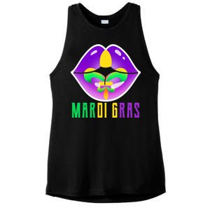 Mardi Gras Party Lips Ladies PosiCharge Tri-Blend Wicking Tank