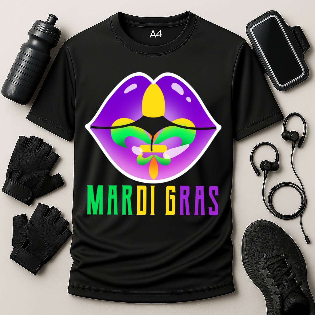 Mardi Gras Party Lips Cooling Performance Crew T-Shirt