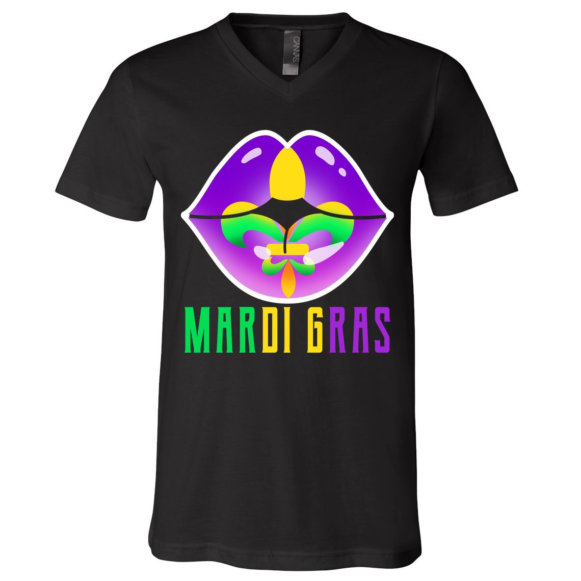 Mardi Gras Party Lips V-Neck T-Shirt