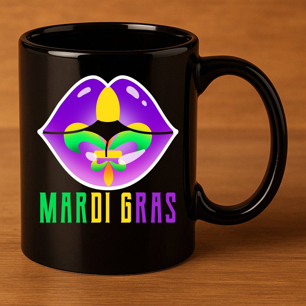 Mardi Gras Party Lips 11oz C Handle Ceramic Mug