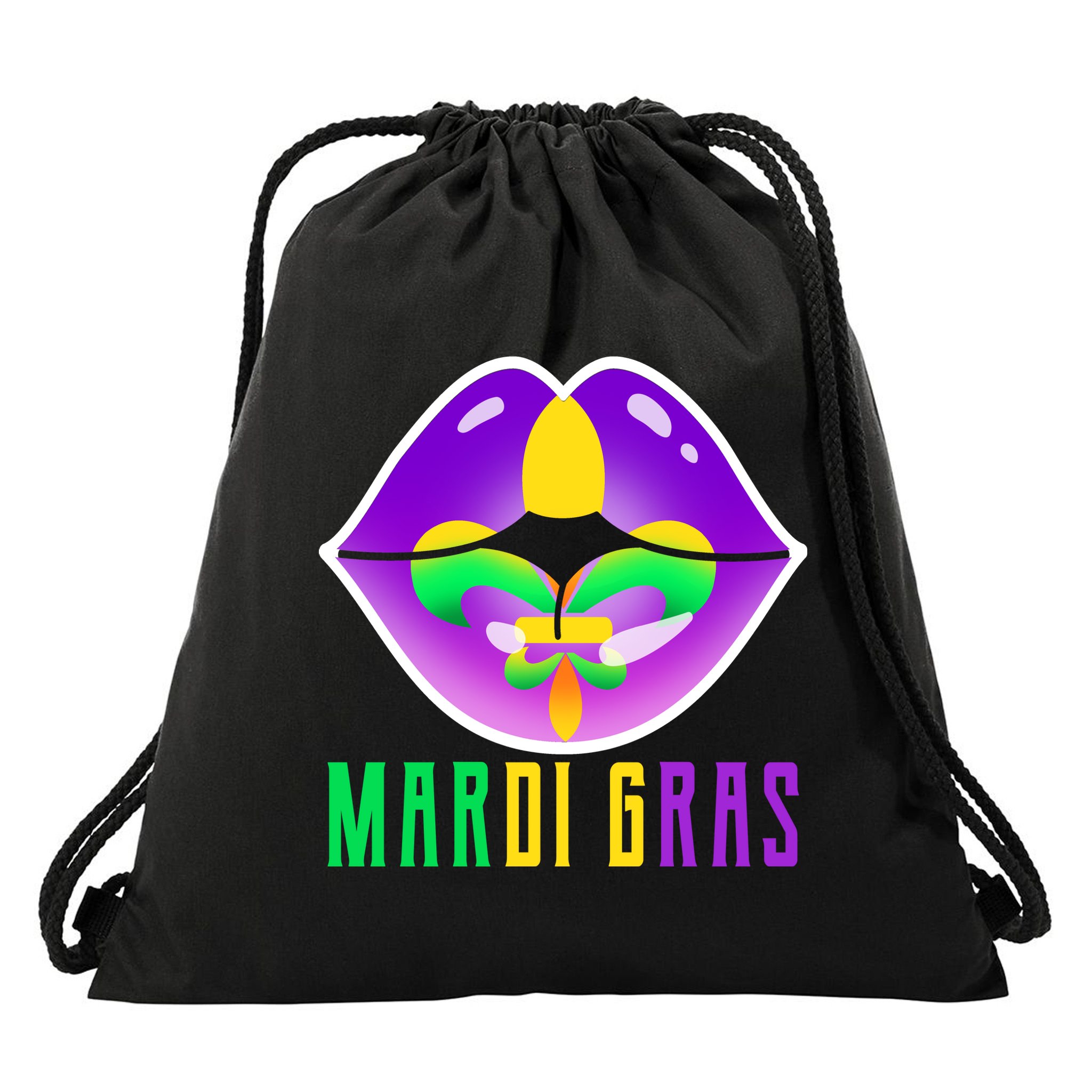 Mardi Gras Party Lips Drawstring Bag