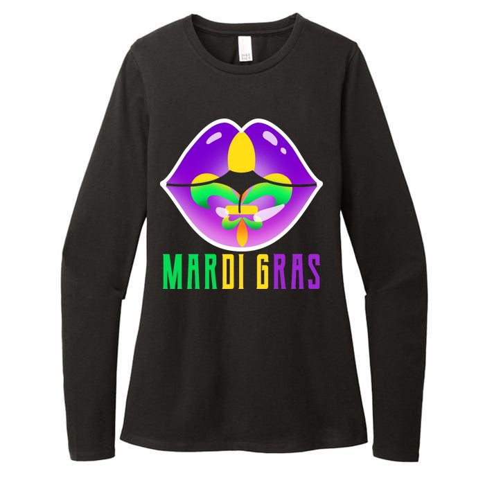 Mardi Gras Party Lips Womens CVC Long Sleeve Shirt