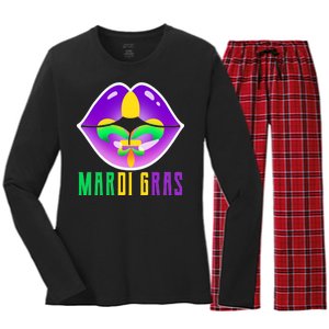 Mardi Gras Party Lips Women's Long Sleeve Flannel Pajama Set 