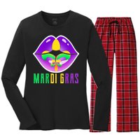 Mardi Gras Party Lips Women's Long Sleeve Flannel Pajama Set 